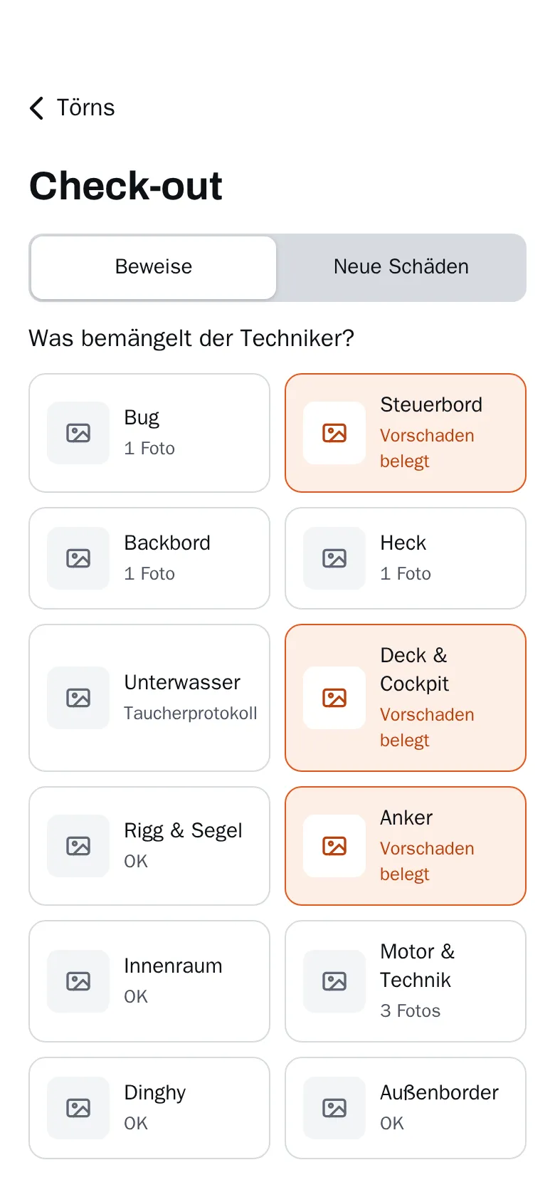 Zeig-Modus beim Check-out: Bereiche mit belegten Vorschäden